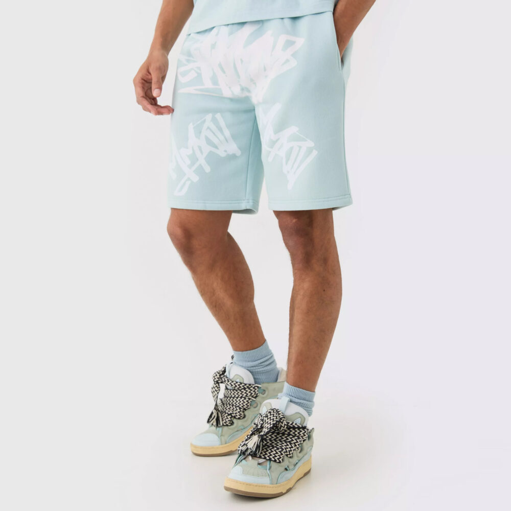 Loose Fit Graffiti Printed Jersey Shorts