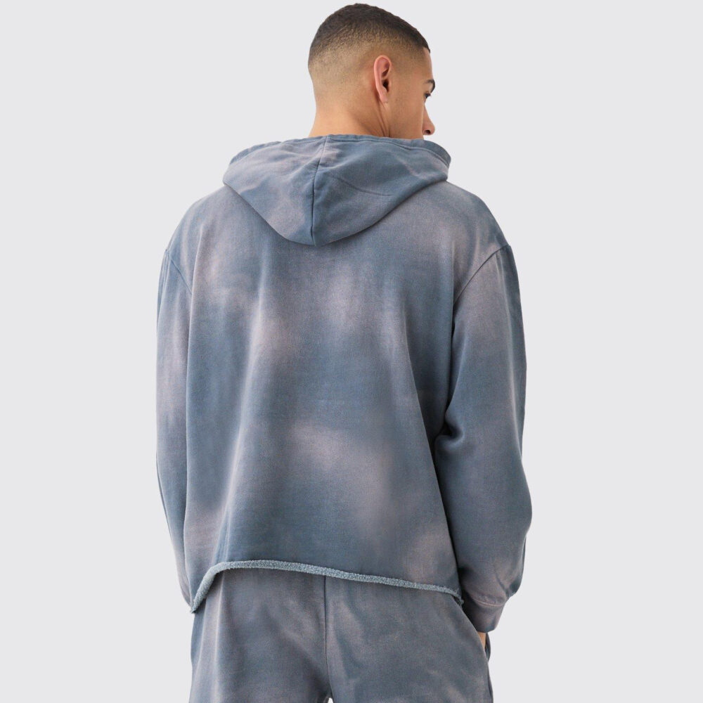 Man Embroidery Oversized Sun Bleached Wash Hoodie