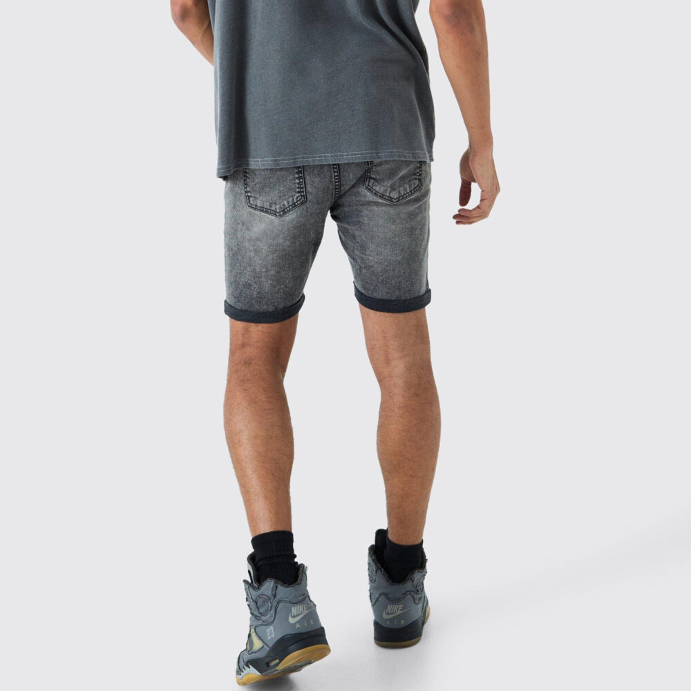 Skinny Stretch Denim Shorts in Charcoal