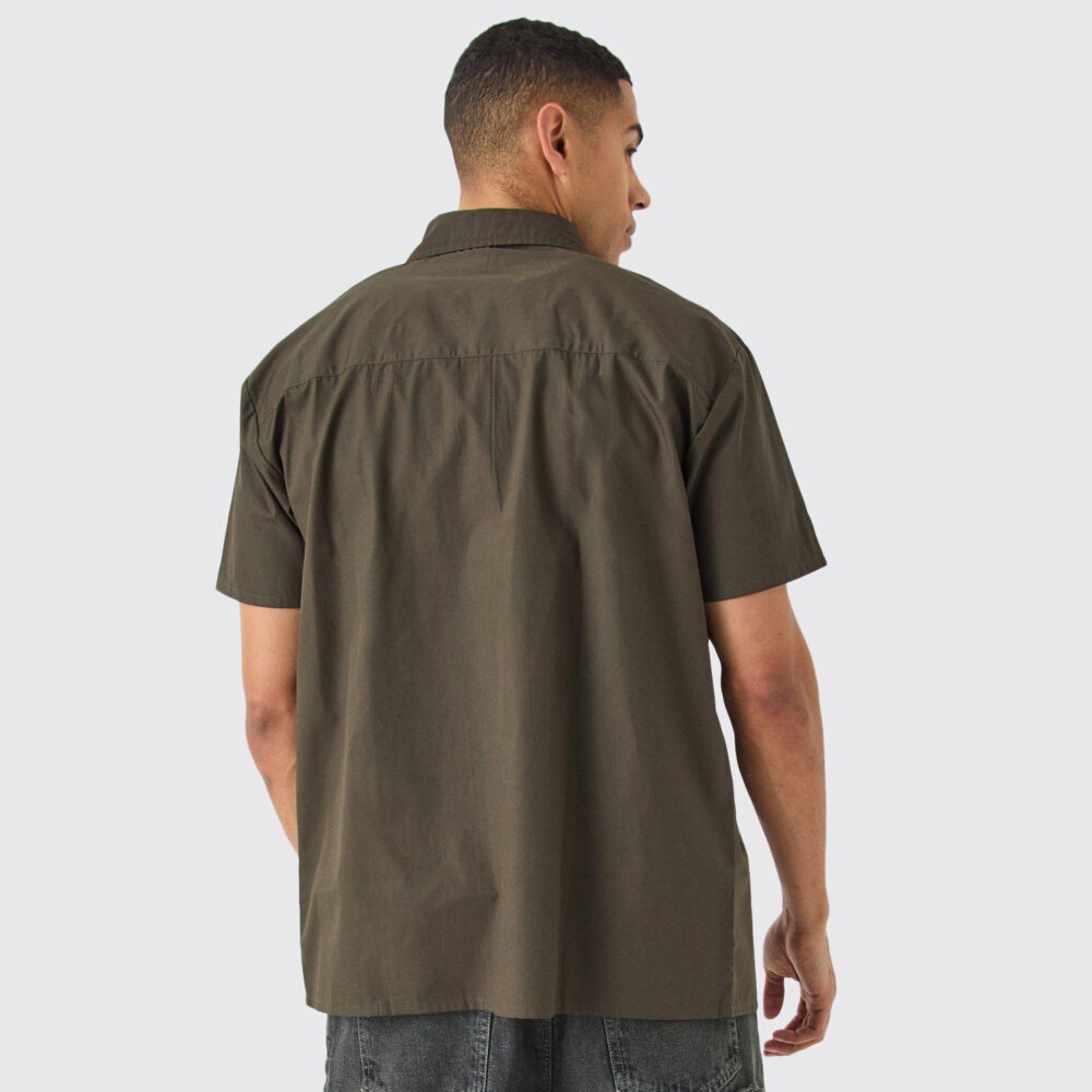 Short Sleeve Oversized Poplin Stripe Applique Shirt