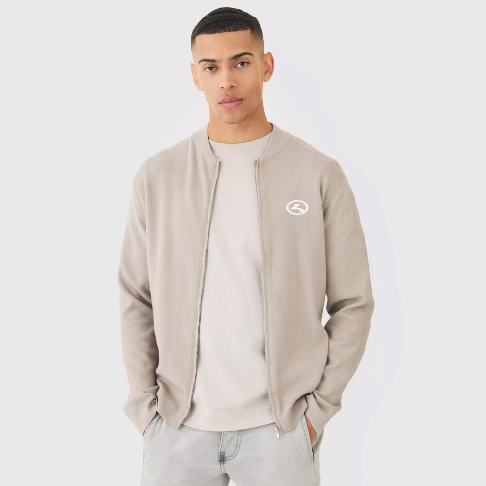 Regular Fit Man Branded Knitted Bomber