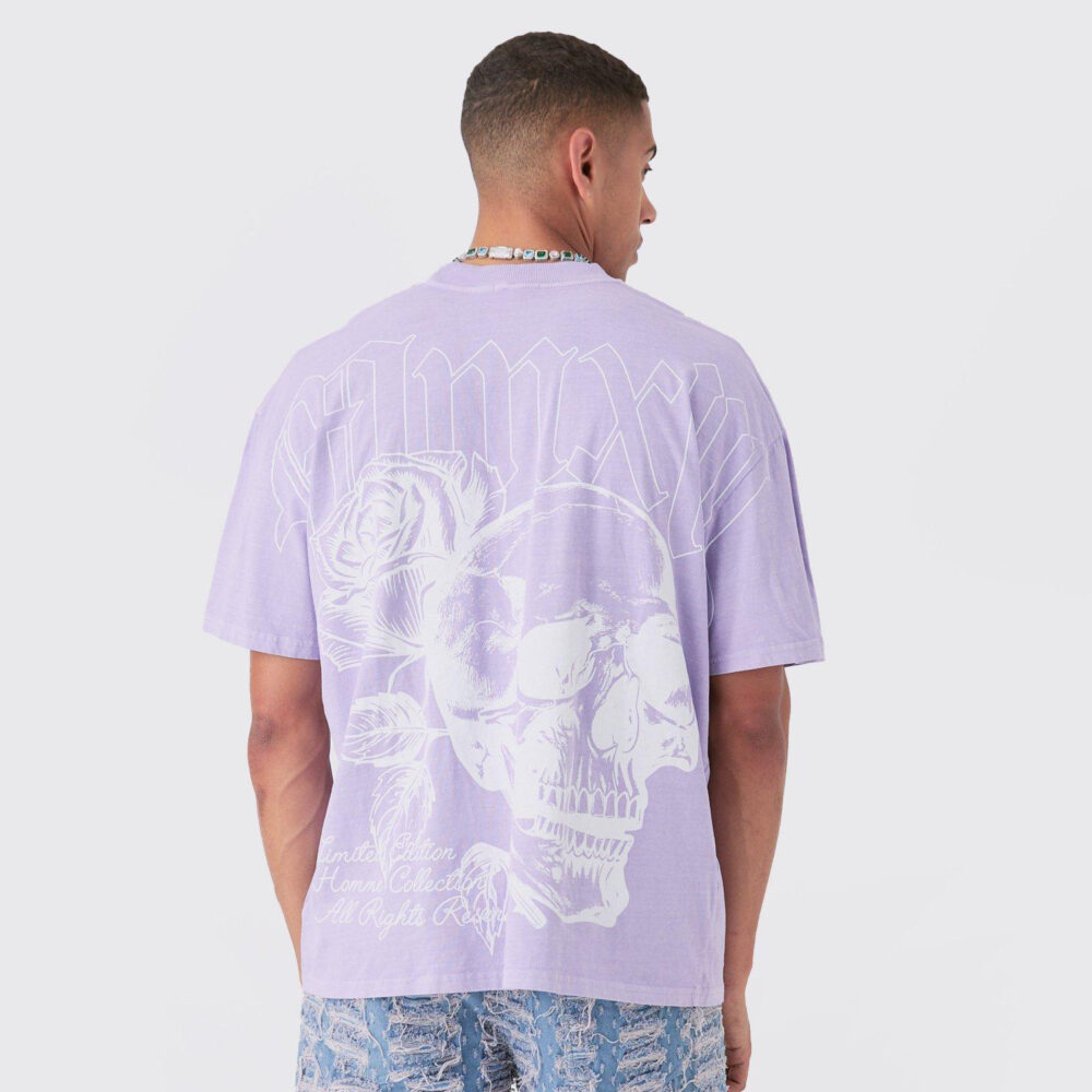 Oversized Large Scale Skull Graphic Wash T-Shirt