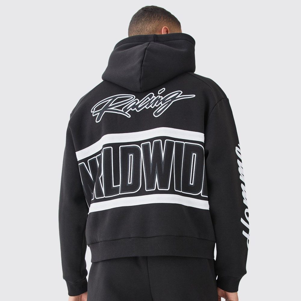 Oversized Boxy Applique Moto Hoodie
