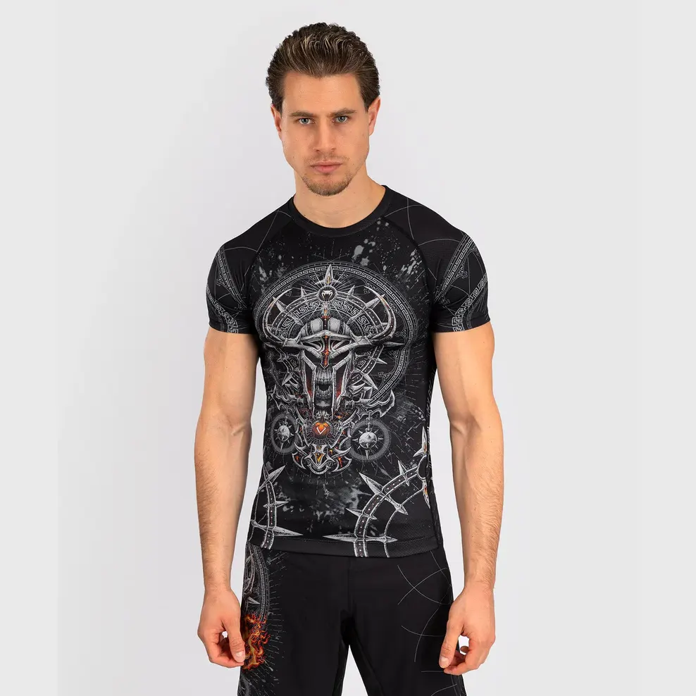 Short Sleeves Rash Guard Black White