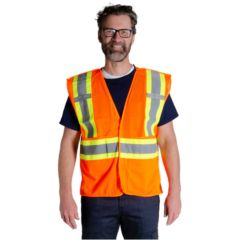 Reflective Safety Vest Orange Mesh, High Visibility Vest with Pockets and Zipper