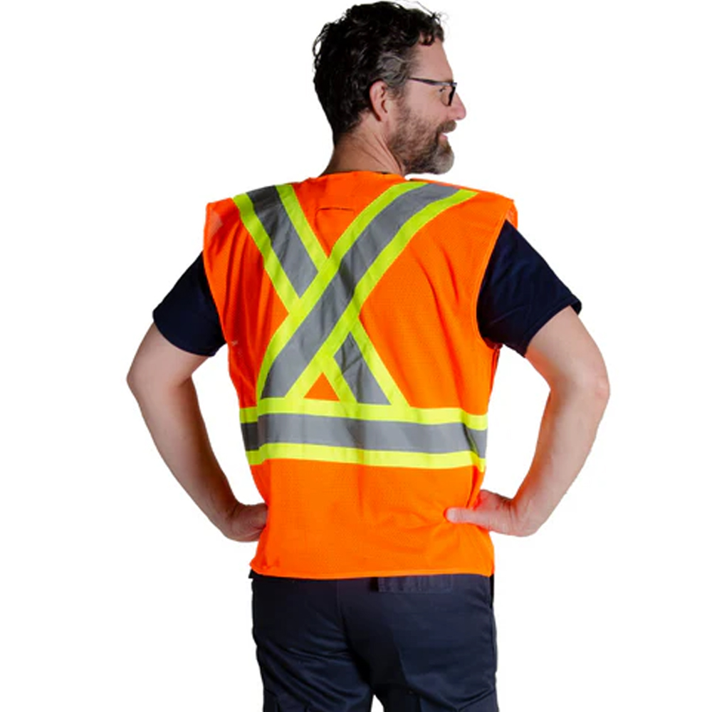Reflective Safety Vest Orange Mesh, High Visibility Vest with Pockets and Zipper