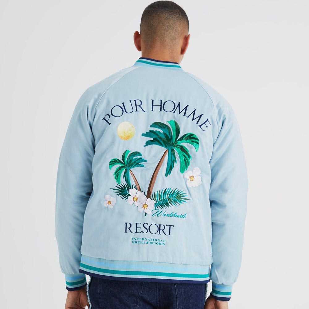 Oversized Collared Printed Bomber