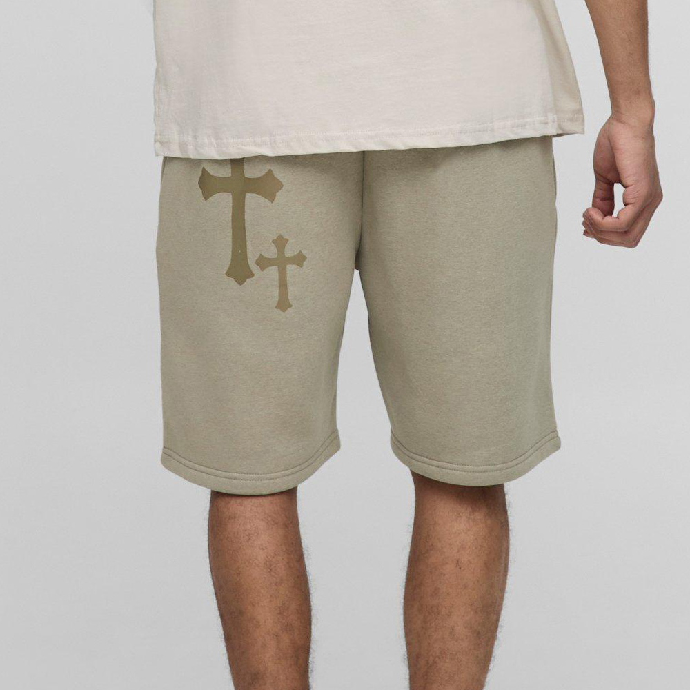 Washed Camo Fixed Waist Relaxed Cargo Shorts