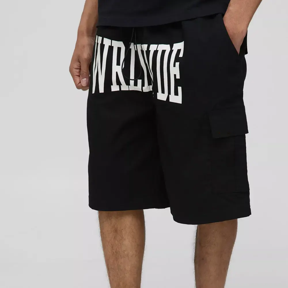 Washed Camo Fixed Waist Relaxed Cargo Shorts